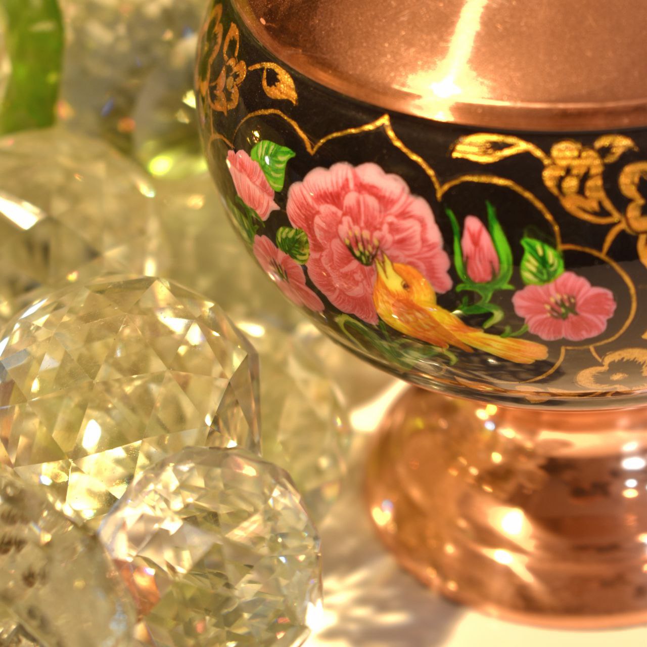 تصویر تنگ گیلاسی گل و مرغ 